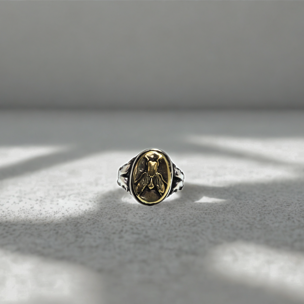 טבעת Fly Totem כסף בשילוב בראס