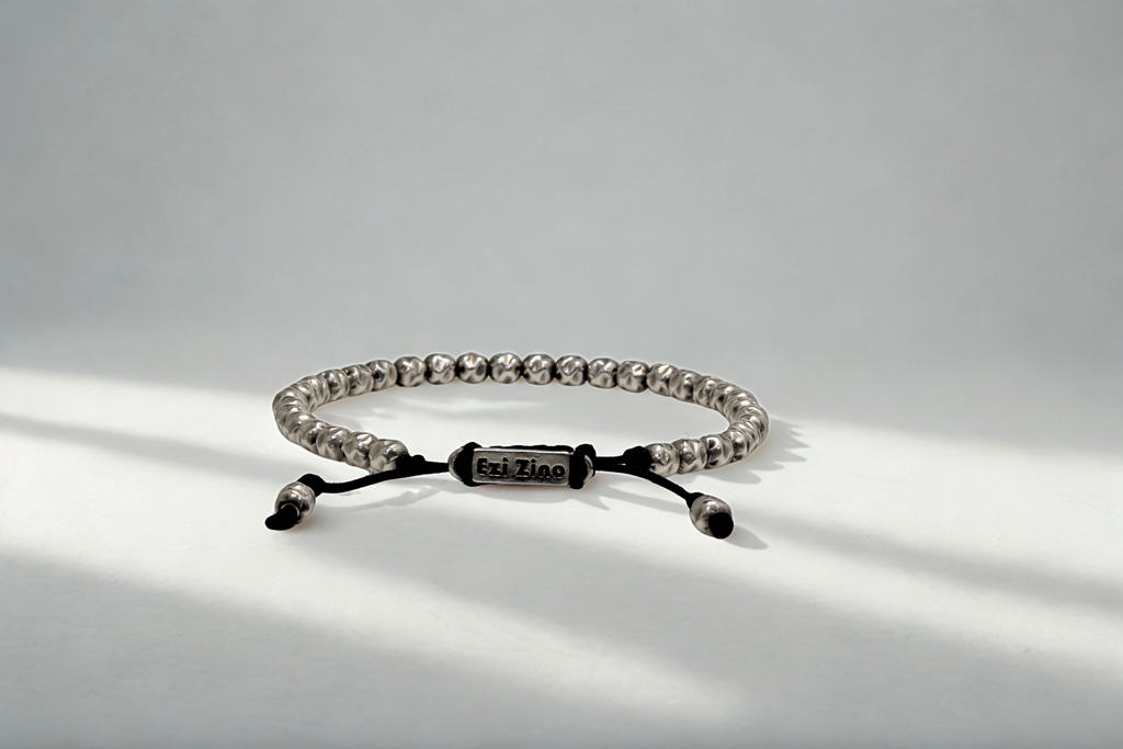 צמיד חרוזי כסף מחוספסים