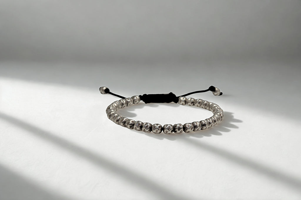 צמיד חרוזי כסף מחוספסים