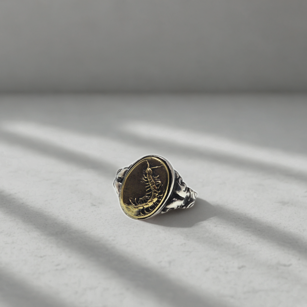 טבעת סנטיפדה – כסף בשילוב בראס